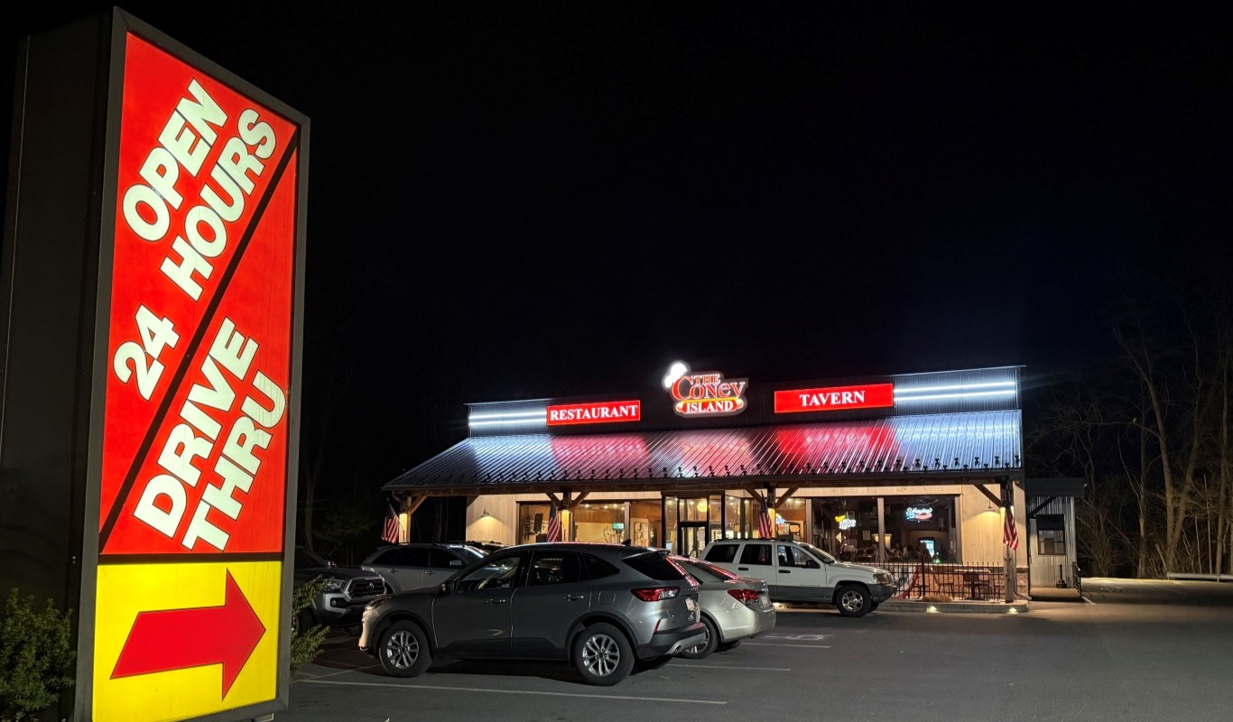 Coney Island Drive-Thru at night